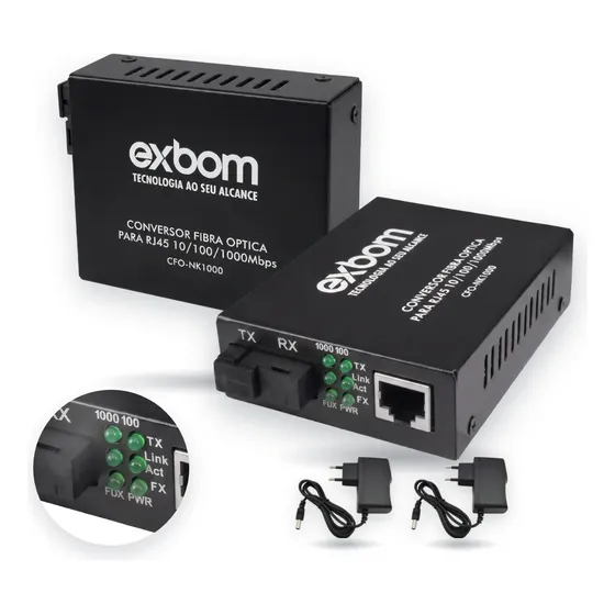 Conversor Mídia Fibra Óptica Gigabit Rj45 1000 Mb Par A+b