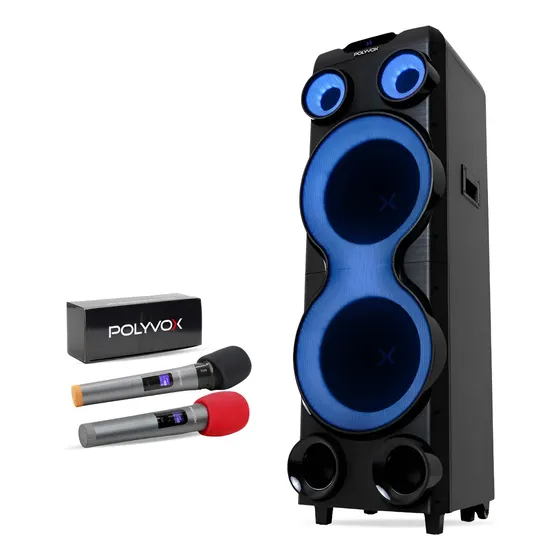 Combo De Torre De Som Polyvox Xt2212t + 2 Microfones S/ Fio