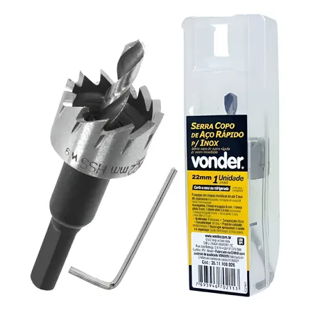 Serra Copo Aço Rapido 22mm Com Guia Para Inox E Metal Vonder