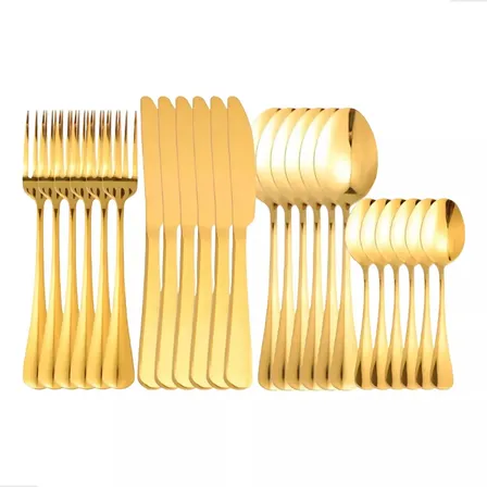 24pcs Conjunto De Talheres De Aço Luxo Inoxidável Todo-ouro Dourado_1