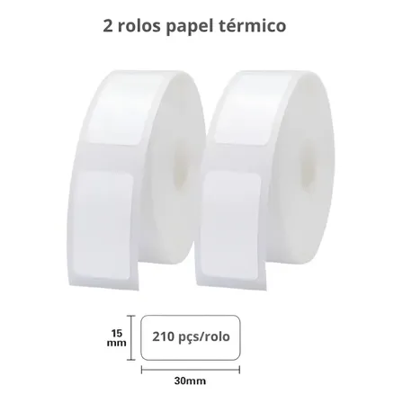 2 Rolos Papel Etiqueta Niimbot D110 D101 D11 30x15mm (420un) Branco