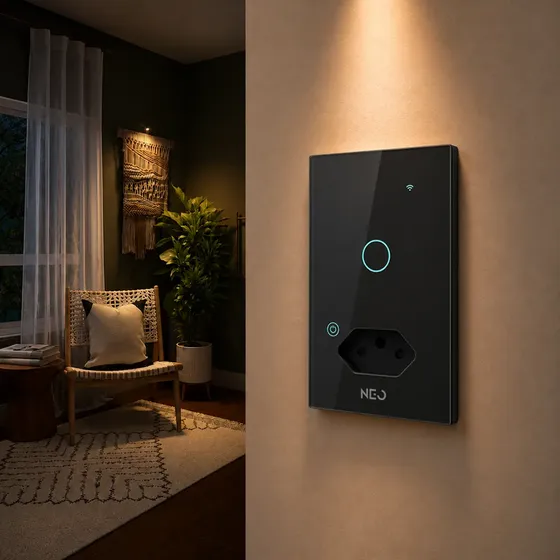 Interruptor Com Tomada Smart Wi-fi 1 Botão Preto Neo Avant
