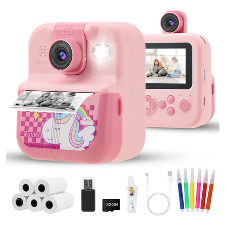 Câmera Infantil Impressão Instantânea Com App + Sd32gb Rosa