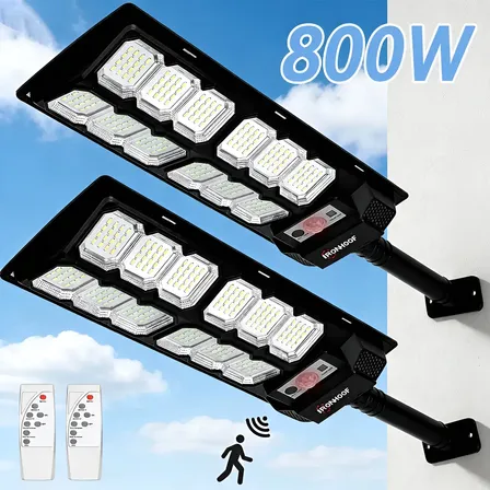 Kit 2 Luminária Solar Externa 800w Ip67 Potente Com Sensor Solar Preto
