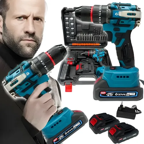 Parafusadeira Furadeira 2 Bateria 21v Bivolt S/escova Flex Azul-aço 127/220v 50/60hz