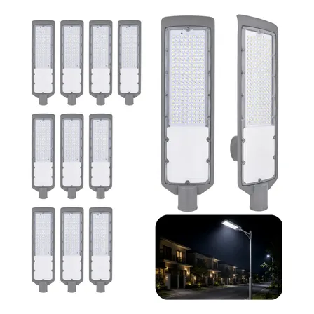 Kit 10 Luminária Publica De Poste Led Bivolt Fotocélula 300w 127/220v Cinza-escuro Branco-frio