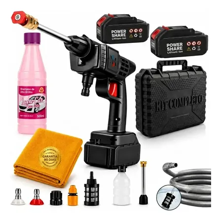 Kit Lavadora Alta Pressão Lava Jato Sem Fio Portátil Bateria Preto 127/220v 50 Hz/60 Hz