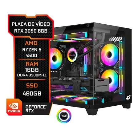 Pc Gamer Rtx 3050, Amd Ryzen 5, 16gb Ddr4, Ssd 480gb