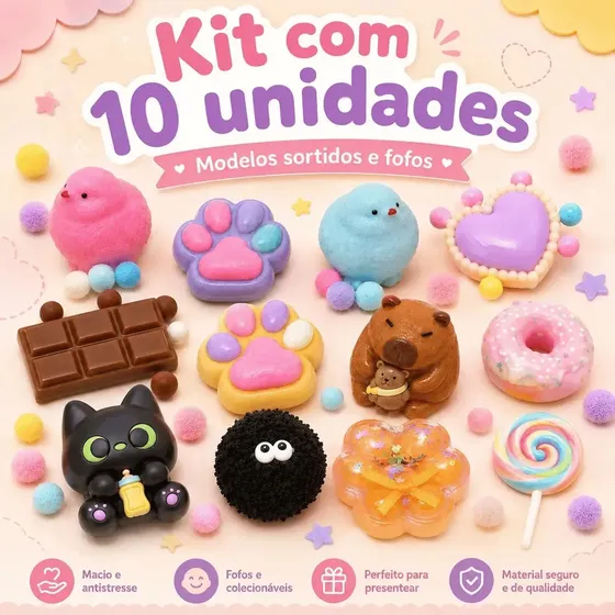 Kit 10 Squishy Taba Brinquedo Anti-stress Squish Variados