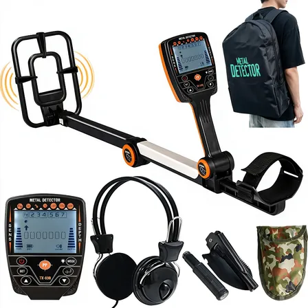Detector De Metais Dobrável Profissional Com Fones De Ouvido Preto