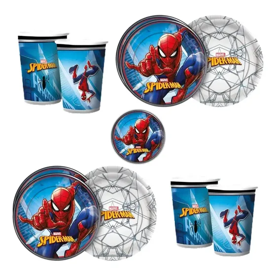 Kit Festa Homem Aranha 16 Pratos + 16 Copos - Regina