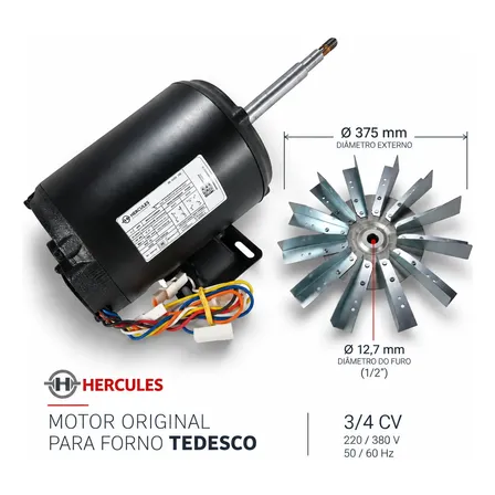 Motor Forno Turbo Tedesco 3/4cv Ftt240/300/390/480 C/ Hélice