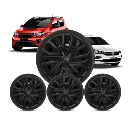 4x Calota Fiat Mobi Argo Cronos Aro 14 Black Piano 295cb Preto Brilhante