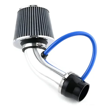 Kit Intake Filtro De Ar Esportivo Universal 3 Pol Turbo Filtro Prata - Tubo Prata