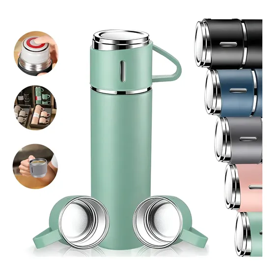 Kit Garrafa Térmica 500ml Vacuum Flask Set C/ 3 Xicaras