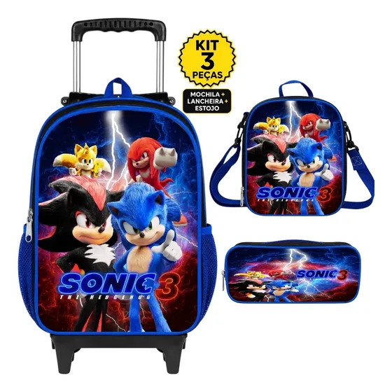 Kit Mochila Escolar Infantil De Rodinha - Sonic- Menino Azul-escuro Sonic 3