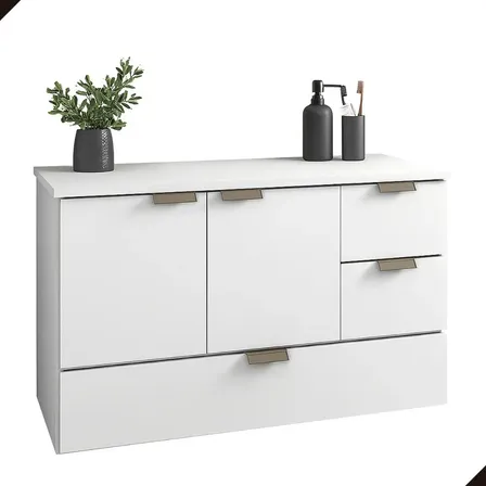 Armário Lavabo Suspenso Organizador Para Banheiro Sem Cuba Branco Sem Furos