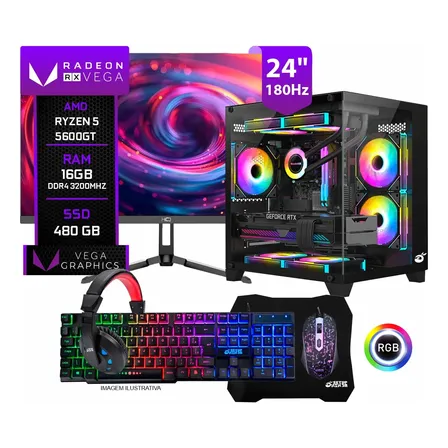 Pc Gamer Completo Ryzen 5 5600gt, 16gb Ddr4, Ssd 480gb 480 Gb 16 Gb Amd Radeon Vega 7