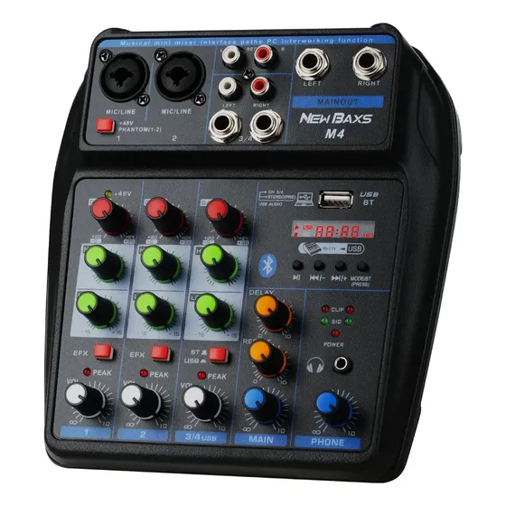 Mesa De Som Digital 4 Canais Bluetooth Usb Phantom Mixer Mp3 127/220v