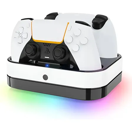 Base Carregador Ps5 Dual Dualsense Controle Led Rgb Branco Usb