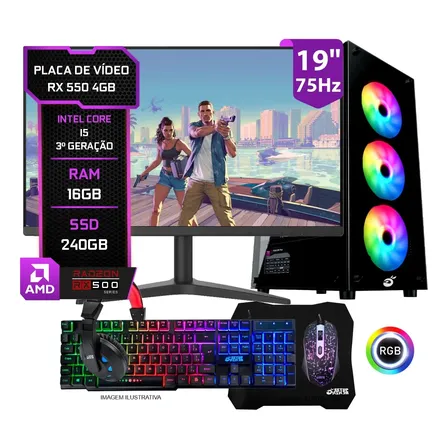 Pc Gamer Completo Rx 550 4gb, Intel I5, 16gb Ram, Ssd 240gb 240 Gb 16 Gb Radeon Rx 550 4gb