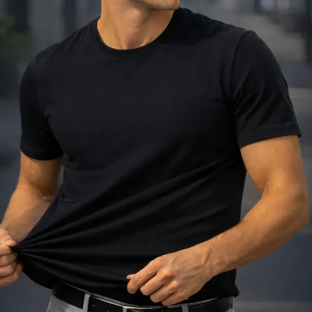 Camiseta Basica Modal Masculina Algodão Malha Peruana Preto Sem Estampa G Liso