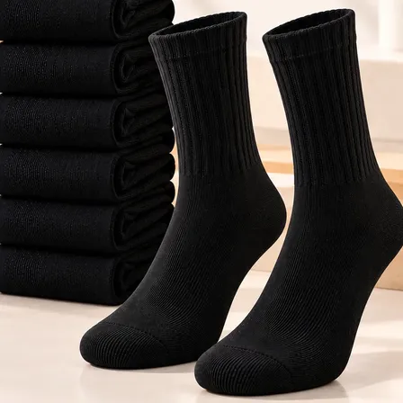 Kit Com 6 Pares De Meia Preta Cano Alto 38 Ao 44 Preto Liso 38-44