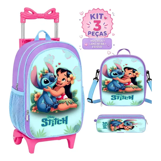 Kit Escolar Rodinha Mochila Stitch Lancheira Termica+estojo