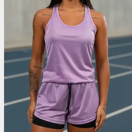 Conjunto Fitness Feminino Academia Regata + Short 2em1 Duplo Lilás Liso P