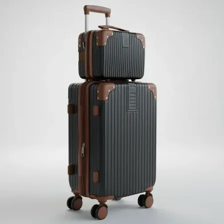 Mala De Viagem Blogueira 23kg Com Frasqueira Blacklions Preto Com Bege Listras