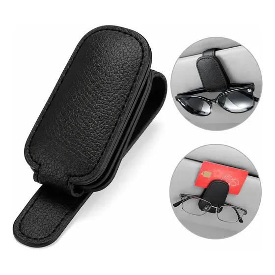 Suporte Porta Óculos Clip Couro Carro Quebra-sol Universal