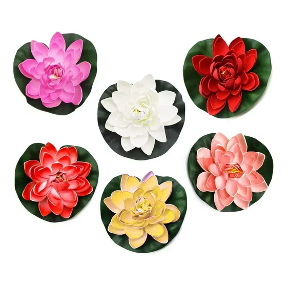 6 Flor De Lótus Vitória Régia Flutuante Aquática Artificial