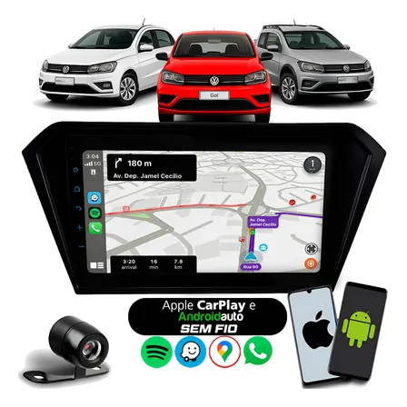 Kit Multimídia 9 Carplay Moldura Câmera Ré Saveiro 2016-2024