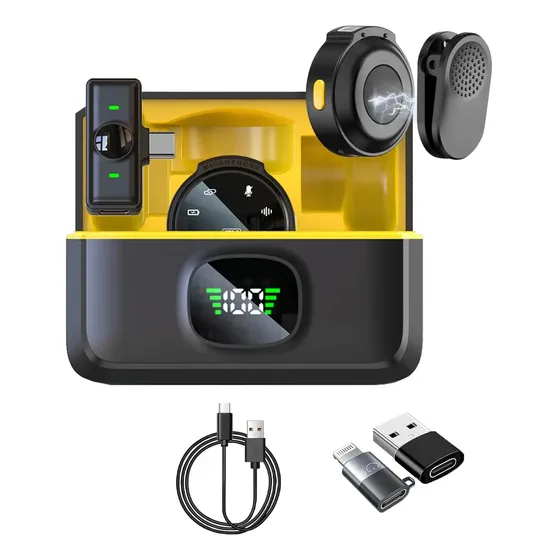 Microfone Lapela J6 Imã Sem Fio Duplo Duplo Anti Ruído Amarelo