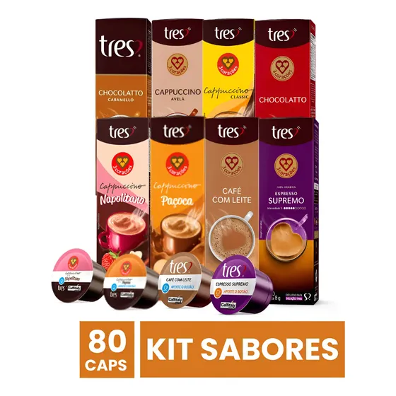 80 Cápsulas Café Três Corações Sortidas Kit Combo Classic