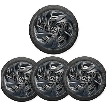 Kit 4 Carlota Reforçada Calota Aro 14 Vw Gol G1 G2 G3 G4 G5 Volks Grafite Aro 14
