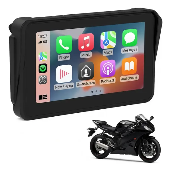 Central Multimídia Motos 5 Touch Screen H-tech Hm-501 Carplay Android Auto Preto