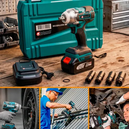 Chave De Impacto Nakasaki 60v Brushless Com Maleta E Soquete Azul 110v/220v 50 Hz/60 Hz