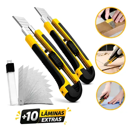 Kit 2 Estilete Profissional 18mm Emborrachado Aço + Lâminas