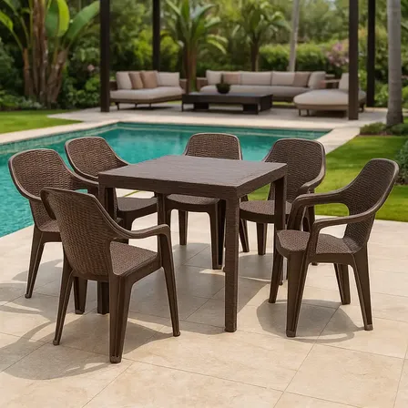 Conjunto Mesa Cadeira Piscina Jardim Jogo De Plastico Marrom