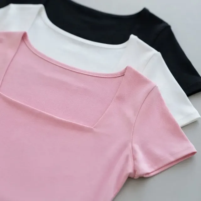 Kit 3 Blusas Feminina Baby Look Manga Curta Gola Quadrada De