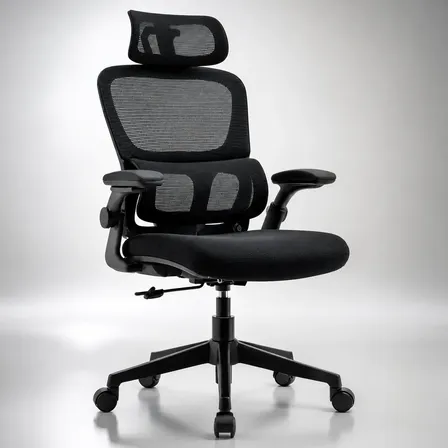 Cadeira Lombar Ergonômica Escritório Apoio Mesh Suporte Cor Preto Malha Nylon Pu
