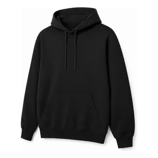 Moletom Canguru Preto Liso Com Capuz E Bolso Frontal Urbano M Preto