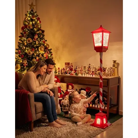 Enfeite De Natal | Poste Natalino Musical Com Neve E Led