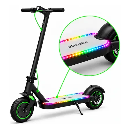 Patinete Elétrico Scooter 500w Deck Rgb Confortável 36v Preto