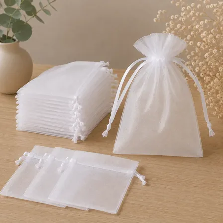 Kit 100 Saquinho Saco Organza 7x9 Branco Lembrancinha Joia Branco