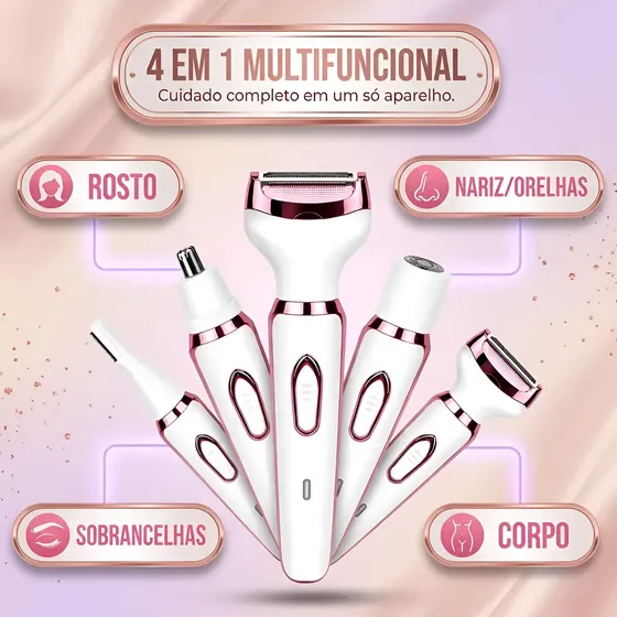 Depilador Feminino 4 Em 1 Recarregável Usb Rosto Axila