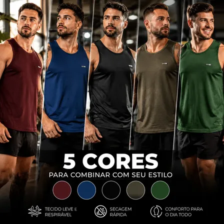 Kit 5 Regatas Dry Fit Masculina Academia Machão Malha Fria 1 De Cada Cor Mesclado P