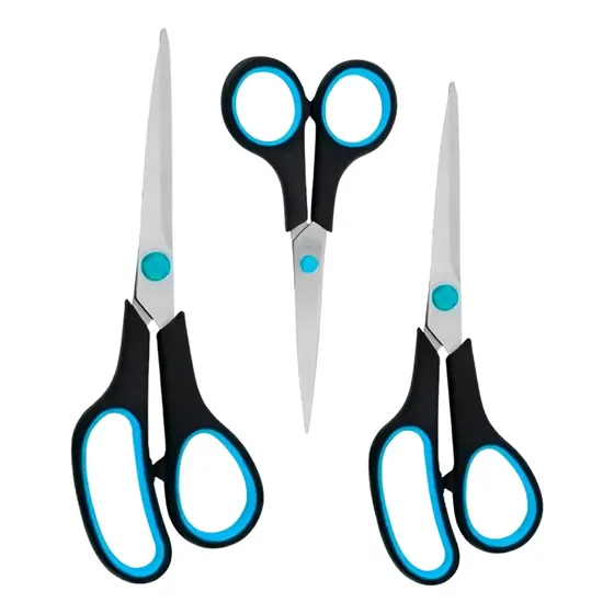 Kit 3 Tesouras Multiuso Costura Papel Tecido Cozinha Preto E Azul