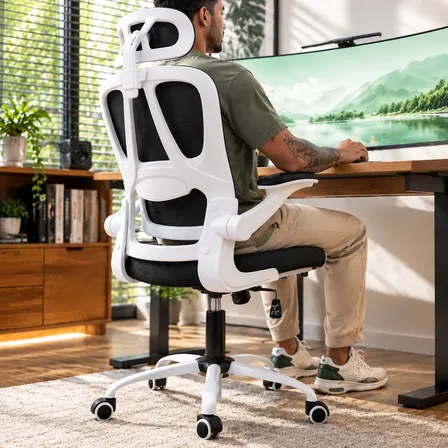 Cadeira Ergonômica De Escritorio Giratoria Suporte Lombar Branco Malha